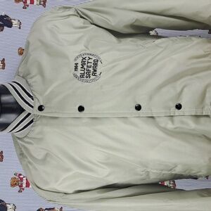 Vintage 1984 embroidered full snap lined bomber silver and blue LG jacket